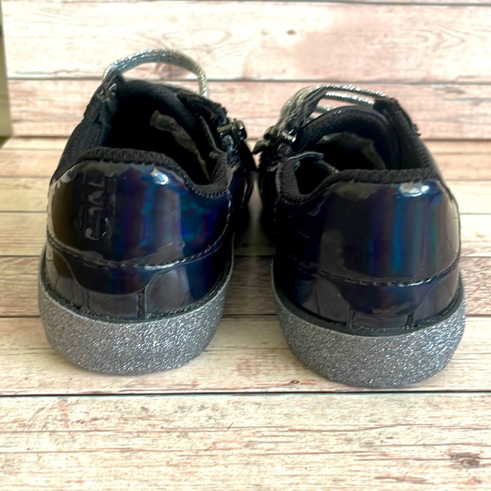 Kidpik patent black/silver sparkly casual lace up zippered shoes size 9 EUC - Picture 5 of 8